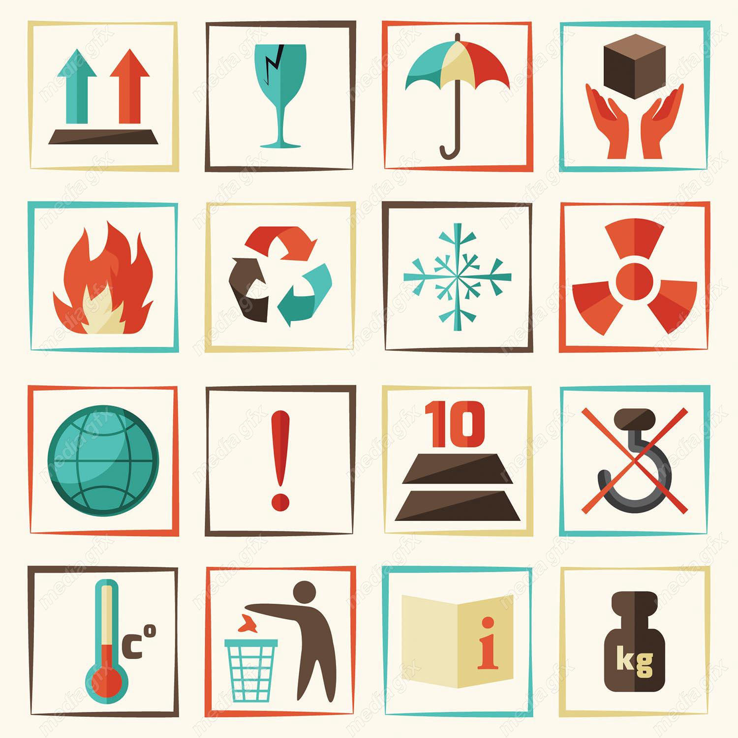 وکتور علائم و نماد حمل و نقل، نگهداری، دفع و بازیافت محصول MV000693