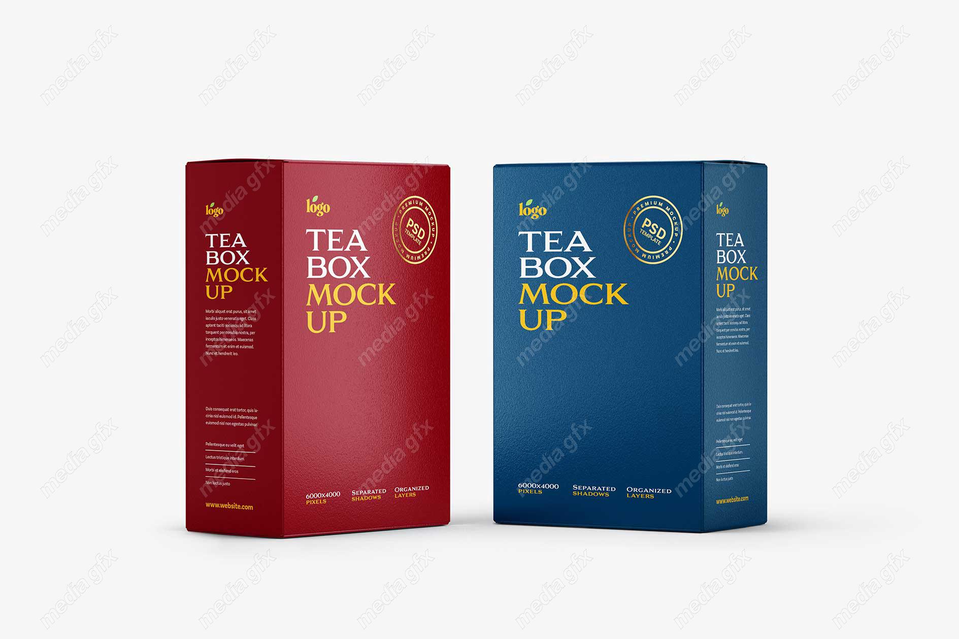 موکاپ بسته بندی کارتن چای و جعبه مقوایی مکعب مستطیل MP000759