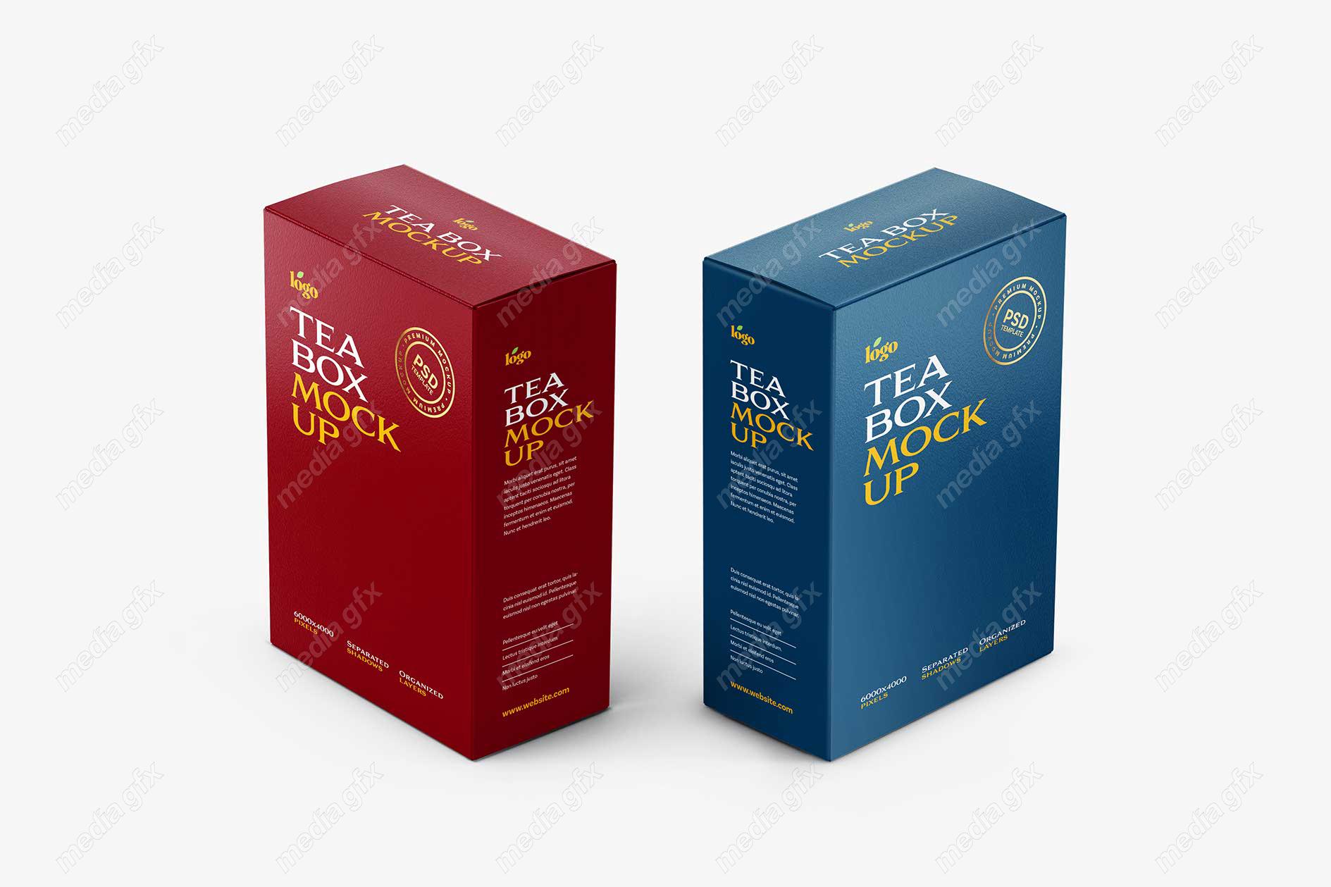 موکاپ بسته بندی کارتن چای و جعبه مقوایی مکعب مستطیل MP000760