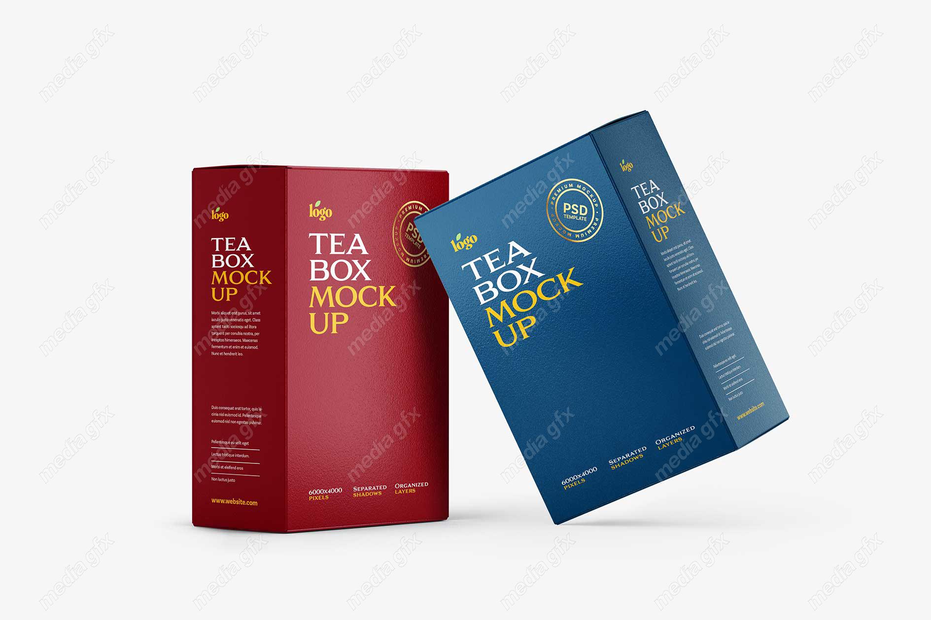 موکاپ بسته بندی کارتن چای و جعبه مقوایی مکعب مستطیل MP000761