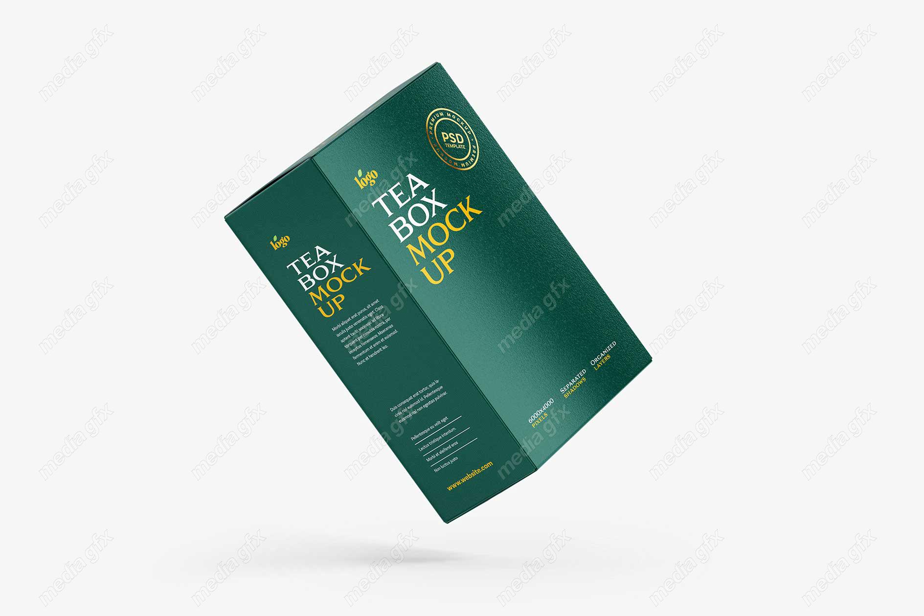 موکاپ بسته بندی کارتن چای و جعبه مقوایی مکعب مستطیل MP000762