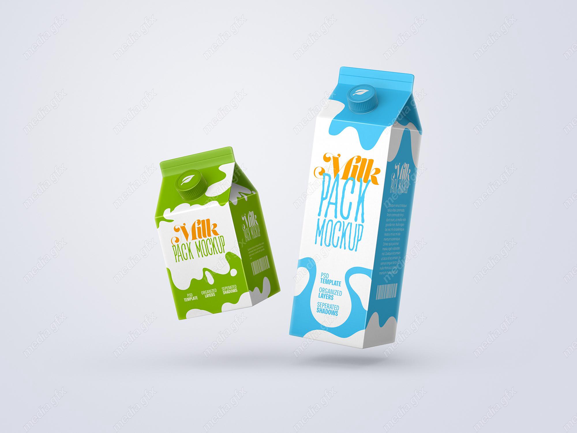 موکاپ پاکت شیر و بسته بندی شیر لایه باز MP002089