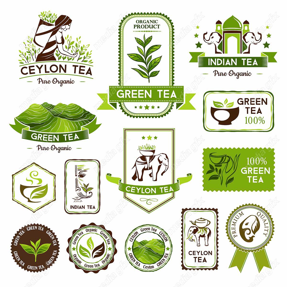 وکتور لوگو و لیبل چای و چای سبز MV002194