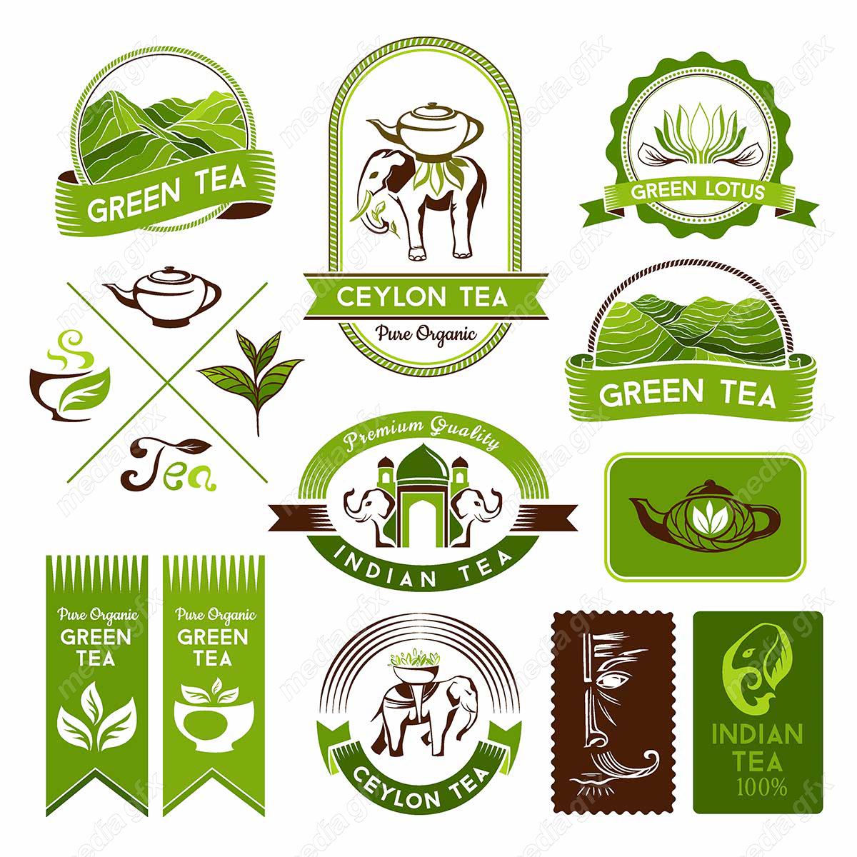 وکتور لوگو و لیبل چای و چای سبز MV002197