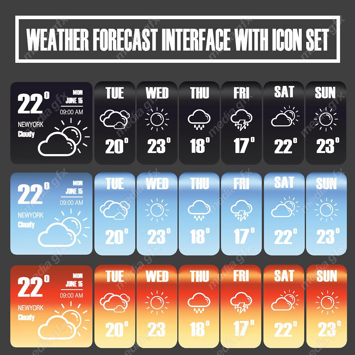 وکتور ست آیکون هواشناسی و پیش بینی آب و هوا MV002494