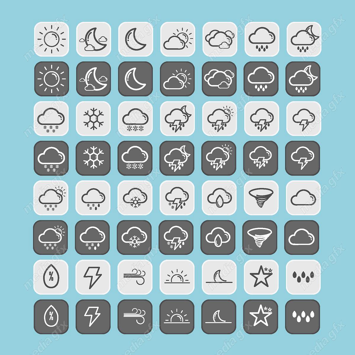 وکتور ست آیکون هواشناسی و پیش بینی آب و هوا MV002496