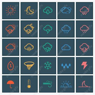 وکتور ست آیکون هواشناسی و پیش بینی آب و هوا MV002497
