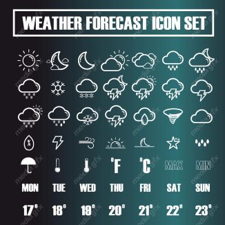 وکتور ست آیکون هواشناسی و پیش بینی آب و هوا MV002498