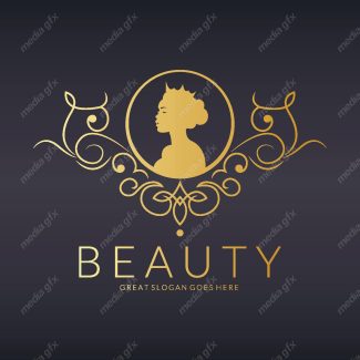 وکتور طرح لوگوی سالن زیبایی و عروس و آرایشگاه زنانه لاکچری طلایی MV002520