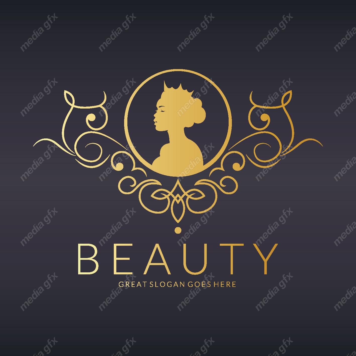 وکتور طرح لوگوی سالن زیبایی و عروس و آرایشگاه زنانه لاکچری طلایی MV002520