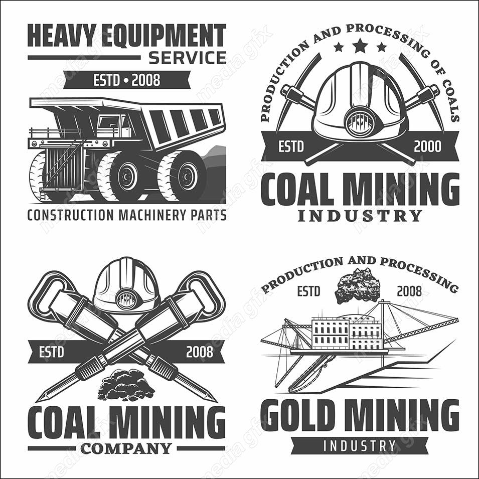وکتور طرح لوگوی معدن، کامیون، بولدوزر و ماشین سنگین MV002635