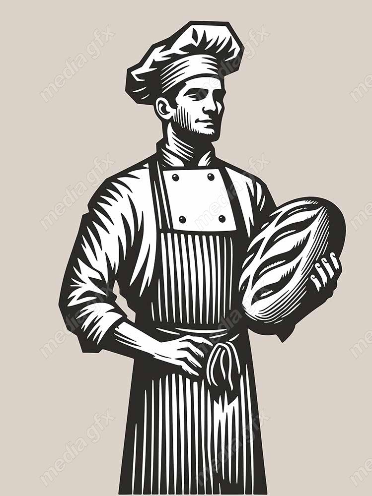 وکتور لوگو سرآشپز و نانوایی به سبک قدیم MV002697