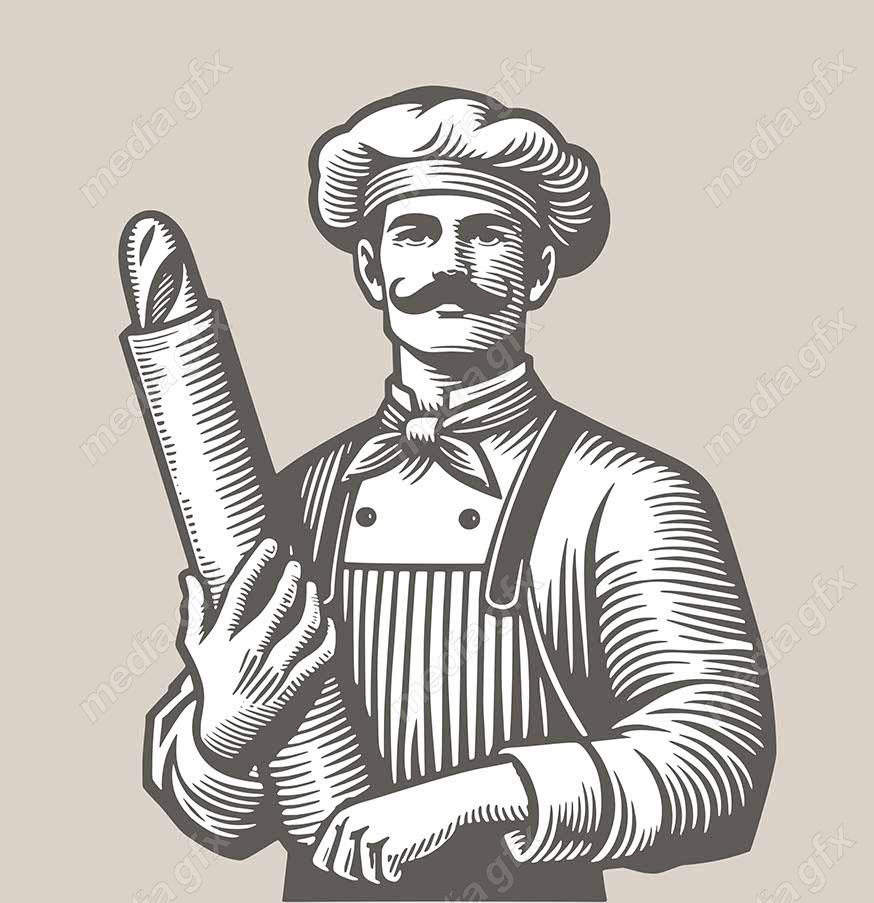 وکتور لوگو سرآشپز و نانوایی به سبک قدیم MV002699