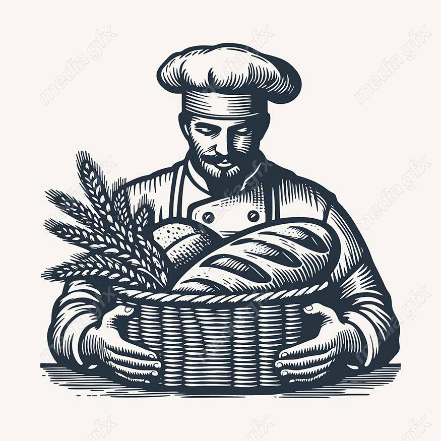 وکتور لوگو سرآشپز و نانوایی به سبک قدیم MV002703