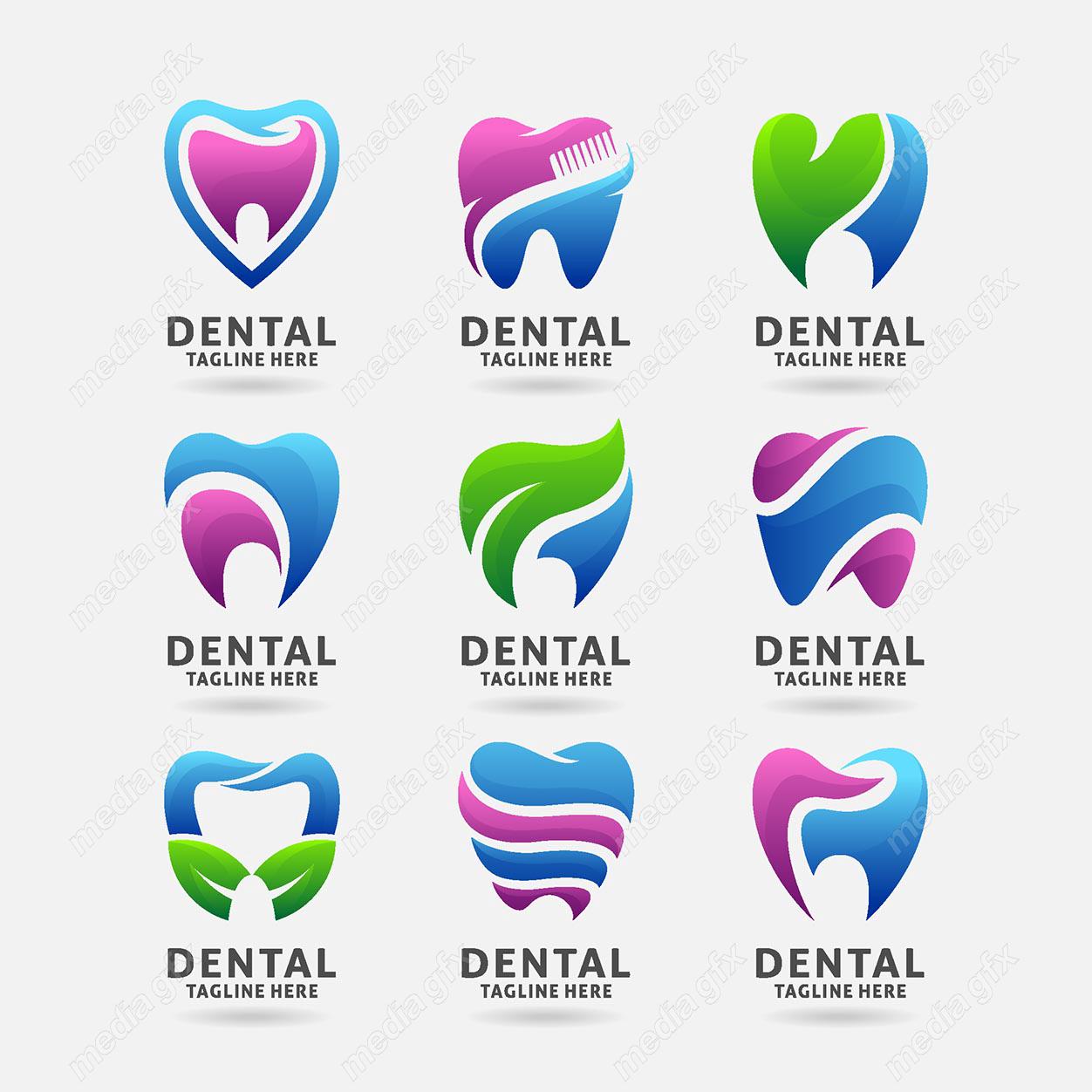 وکتور ست لوگوی طرح دندان، خمیر دندان و دندانپزشک MV003319