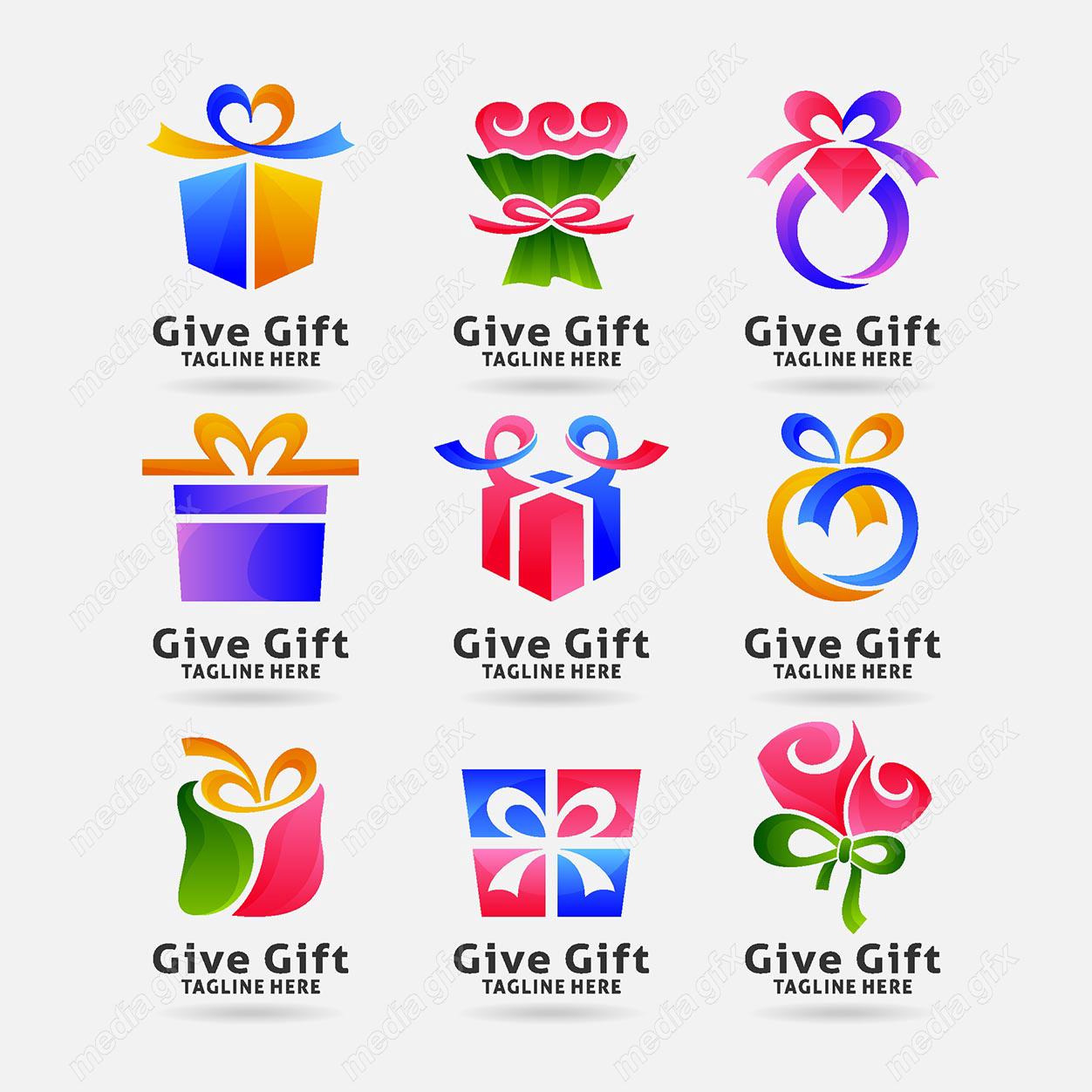 وکتور ست لوگوی طرح کادو، هدیه و جایزه MV003321