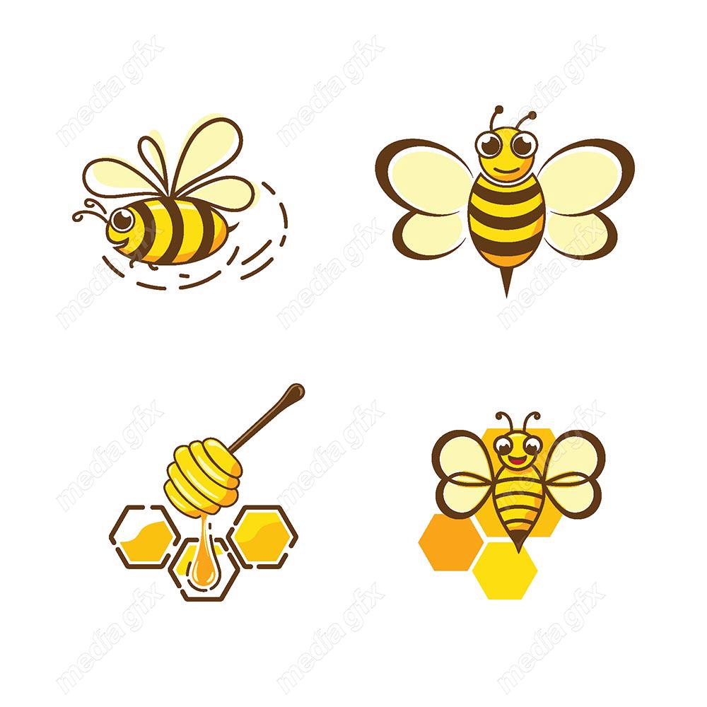 وکتور ست لوگو زنبور عسل و کندو MV003337