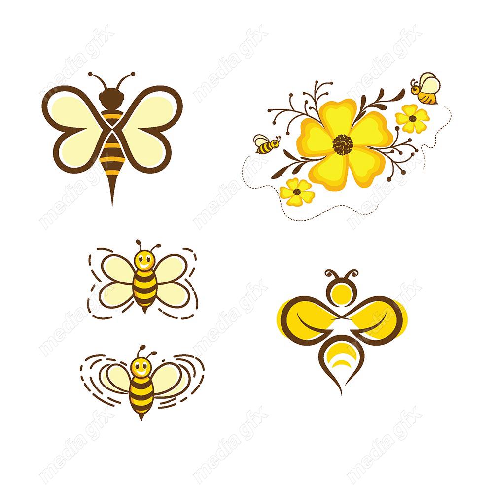 وکتور ست لوگو زنبور عسل و کندو MV003338