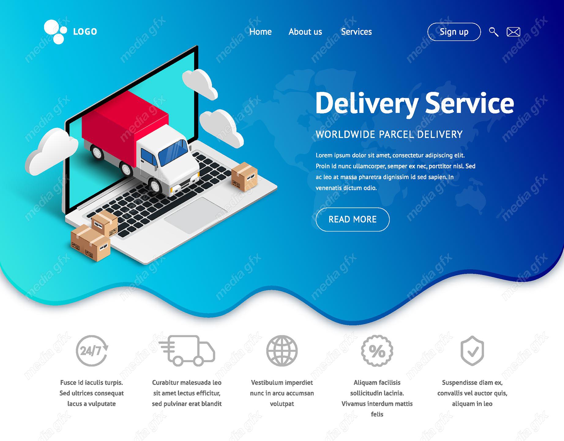 طرح آماده بنر وبسایت تحویل مرسوله پستی توسط پستچی MV003377