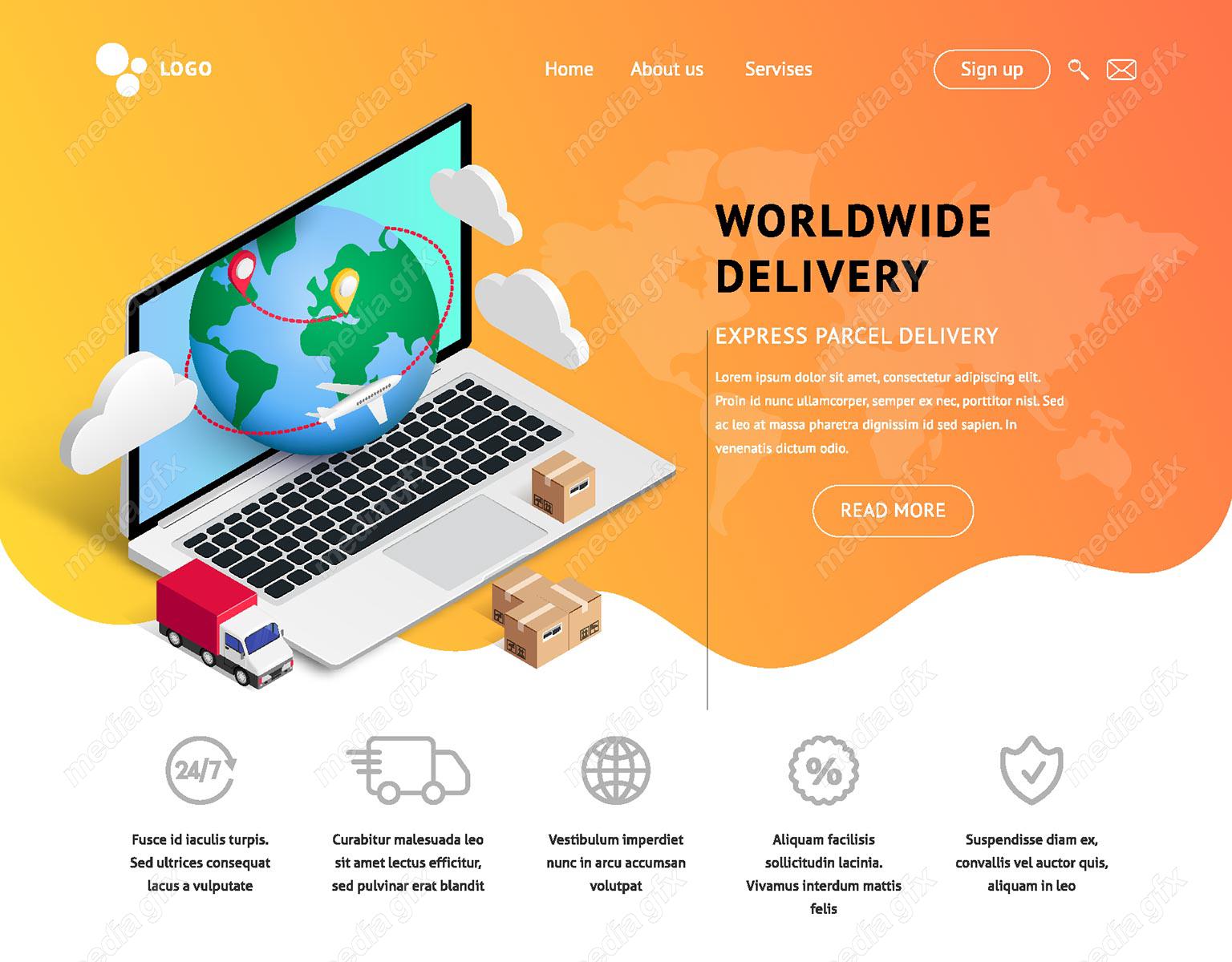 طرح آماده بنر وبسایت تحویل مرسوله پستی توسط پستچی MV003379