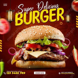 تمپلیت آماده پست اینستاگرام همبرگر و فست فود MP003382