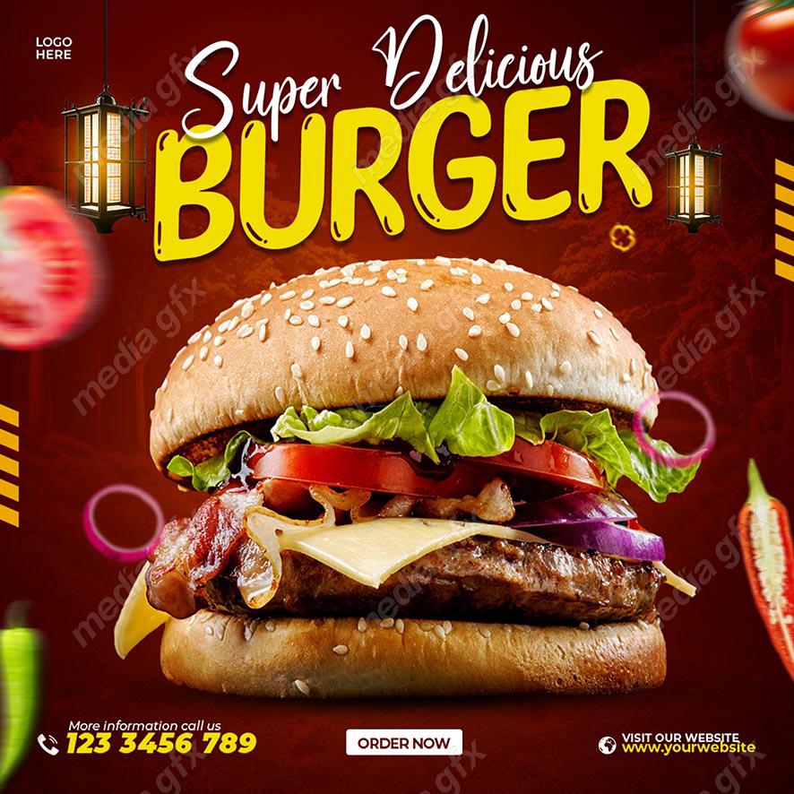تمپلیت آماده پست اینستاگرام همبرگر و فست فود MP003382