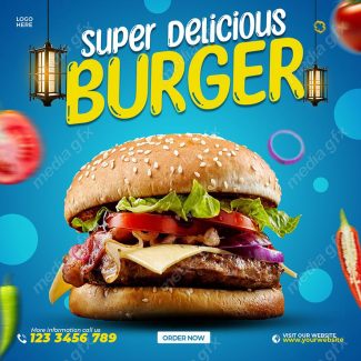 تمپلیت آماده پست اینستاگرام همبرگر و فست فود MP003383