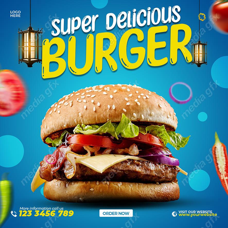 تمپلیت آماده پست اینستاگرام همبرگر و فست فود MP003383