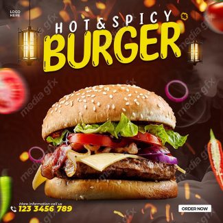 تمپلیت آماده پست اینستاگرام همبرگر و فست فود MP003385