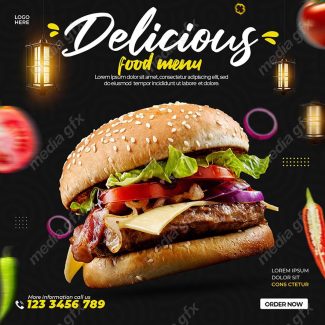 تمپلیت آماده پست اینستاگرام همبرگر و فست فود MP003386