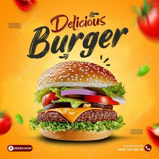 تمپلیت آماده پست اینستاگرام همبرگر و فست فود MP003389
