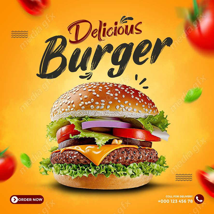 تمپلیت آماده پست اینستاگرام همبرگر و فست فود MP003389