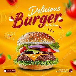 تمپلیت آماده پست اینستاگرام همبرگر و فست فود MP003390