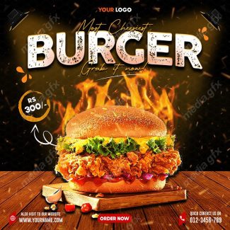 تمپلیت آماده پست اینستاگرام همبرگر و فست فود MP003391