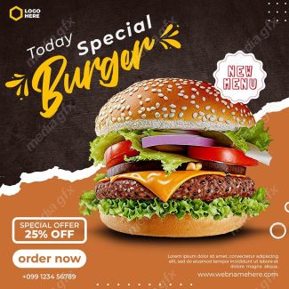 تمپلیت آماده پست اینستاگرام همبرگر و فست فود MP003392