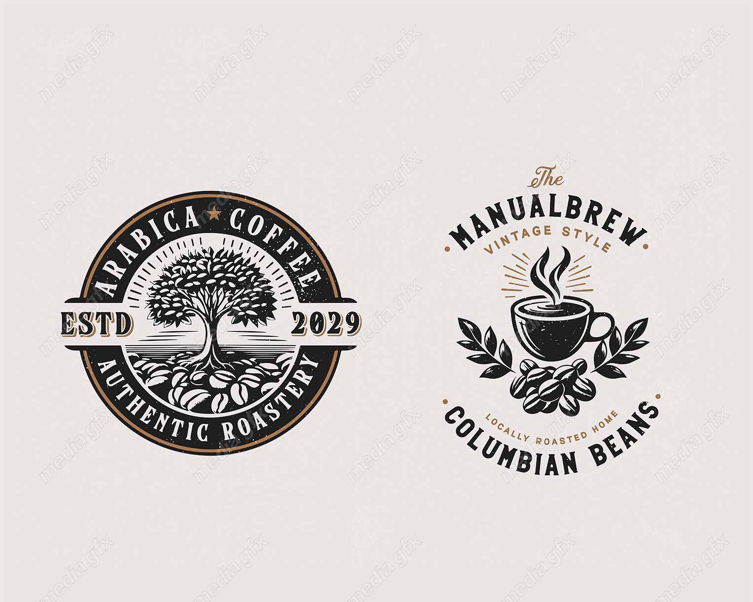 وکتور لوگوی قهوه و کافی شاپ قدیمی قهوه عربی باریستا MV003456