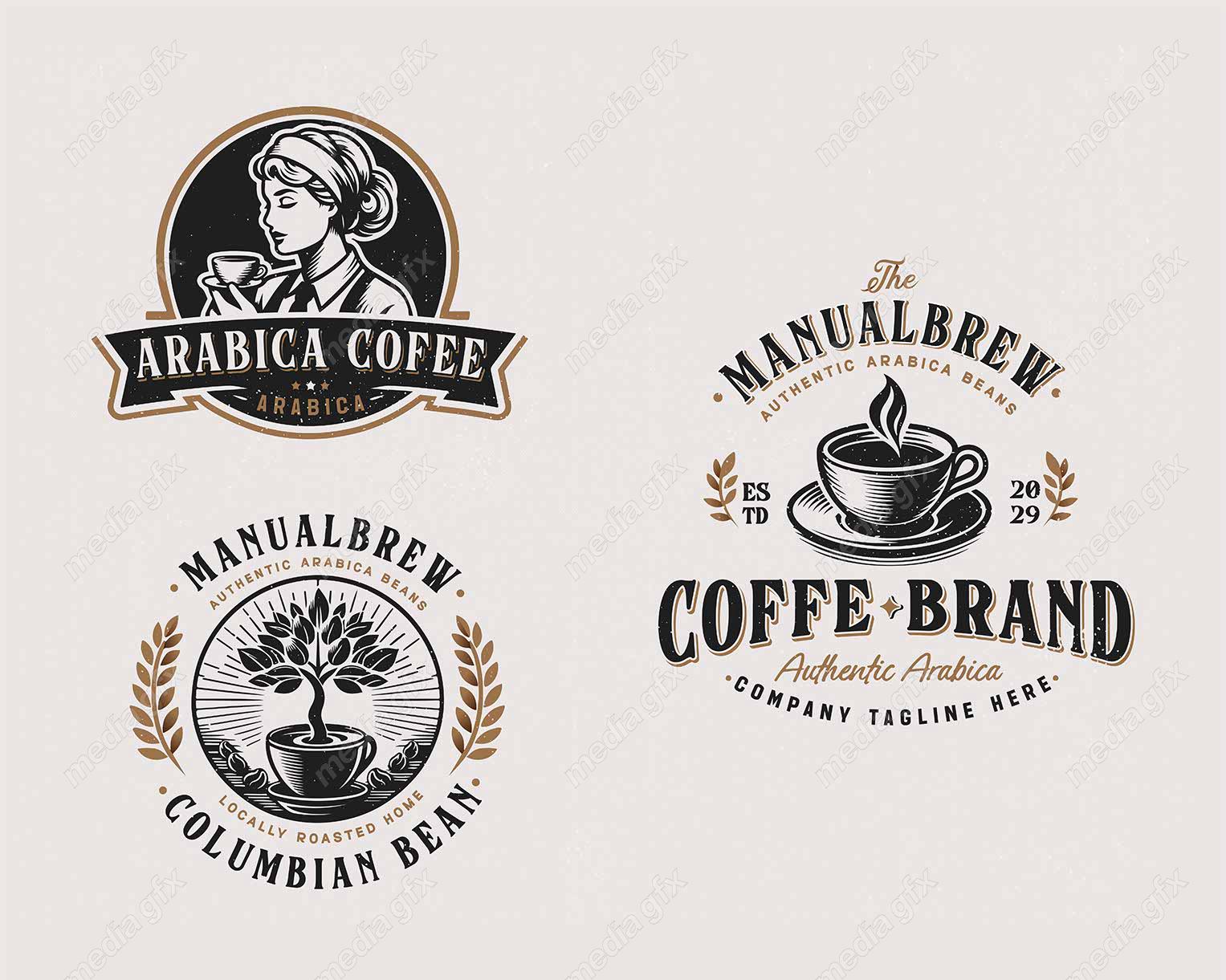 وکتور لوگوی قهوه و کافی شاپ قدیمی قهوه عربی باریستا MV003471