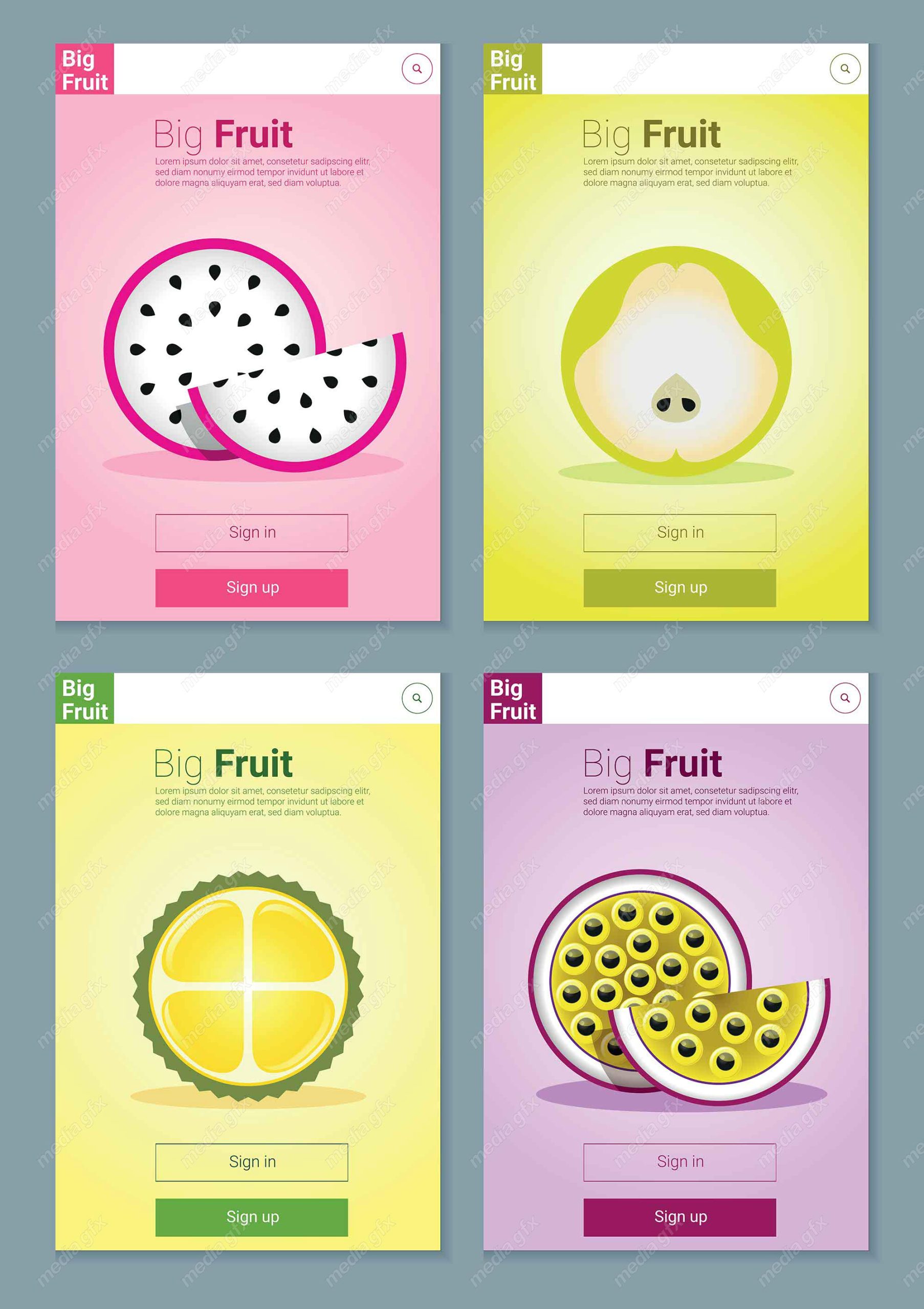 وکتور بنر میوه ای رنگارنگ برای طراحی اپلیکیشن MV003631