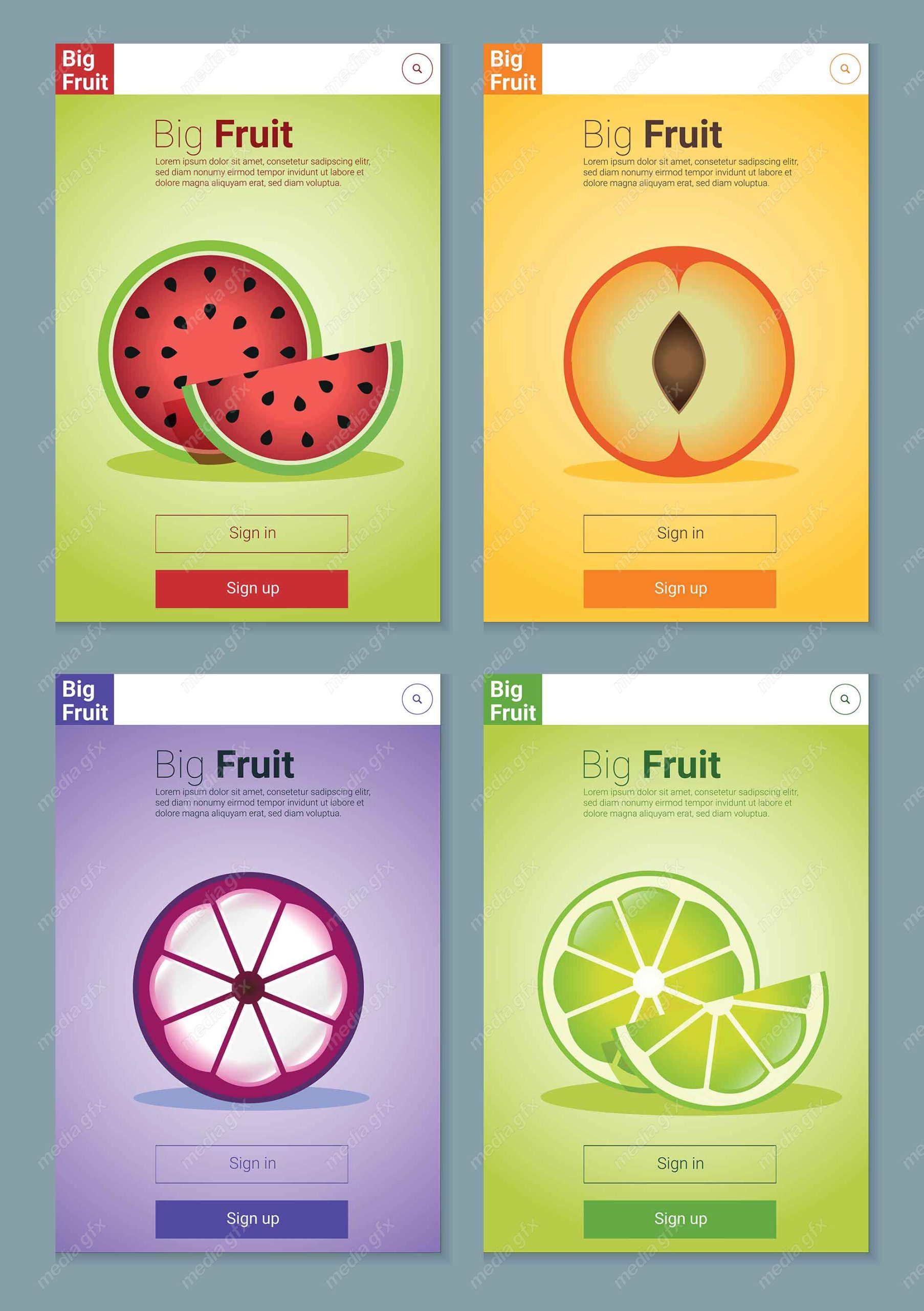 وکتور بنر میوه ای رنگارنگ برای طراحی اپلیکیشن MV003632