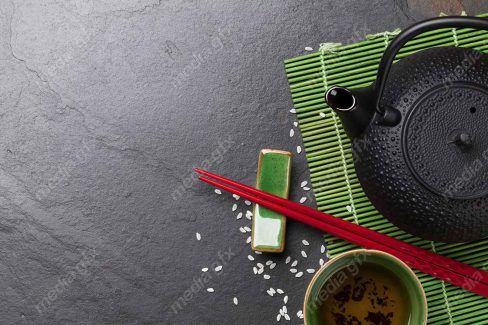 عکس با کیفیت دمنوش و چای سبز پس زمینه ژاپنی MJ003763