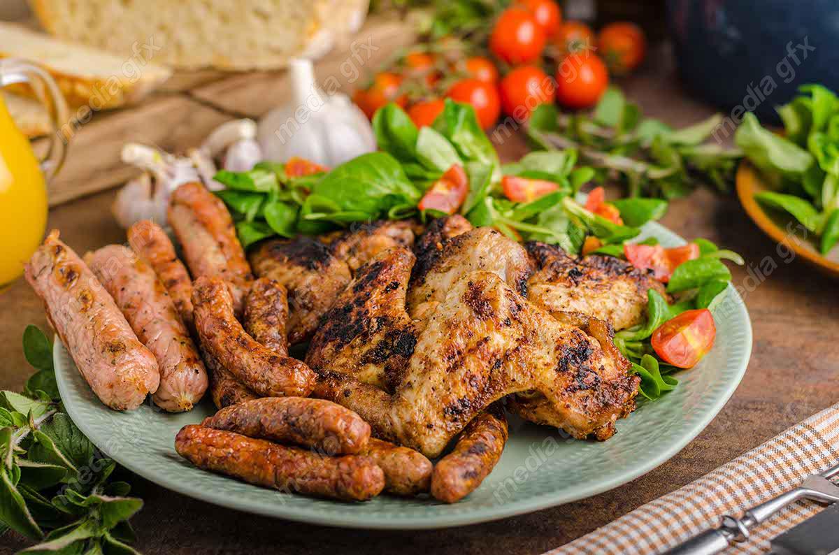 دانلود رایگان عکس با کیفیت مرغ کبابی و سوخاری و دورچین MJ003781