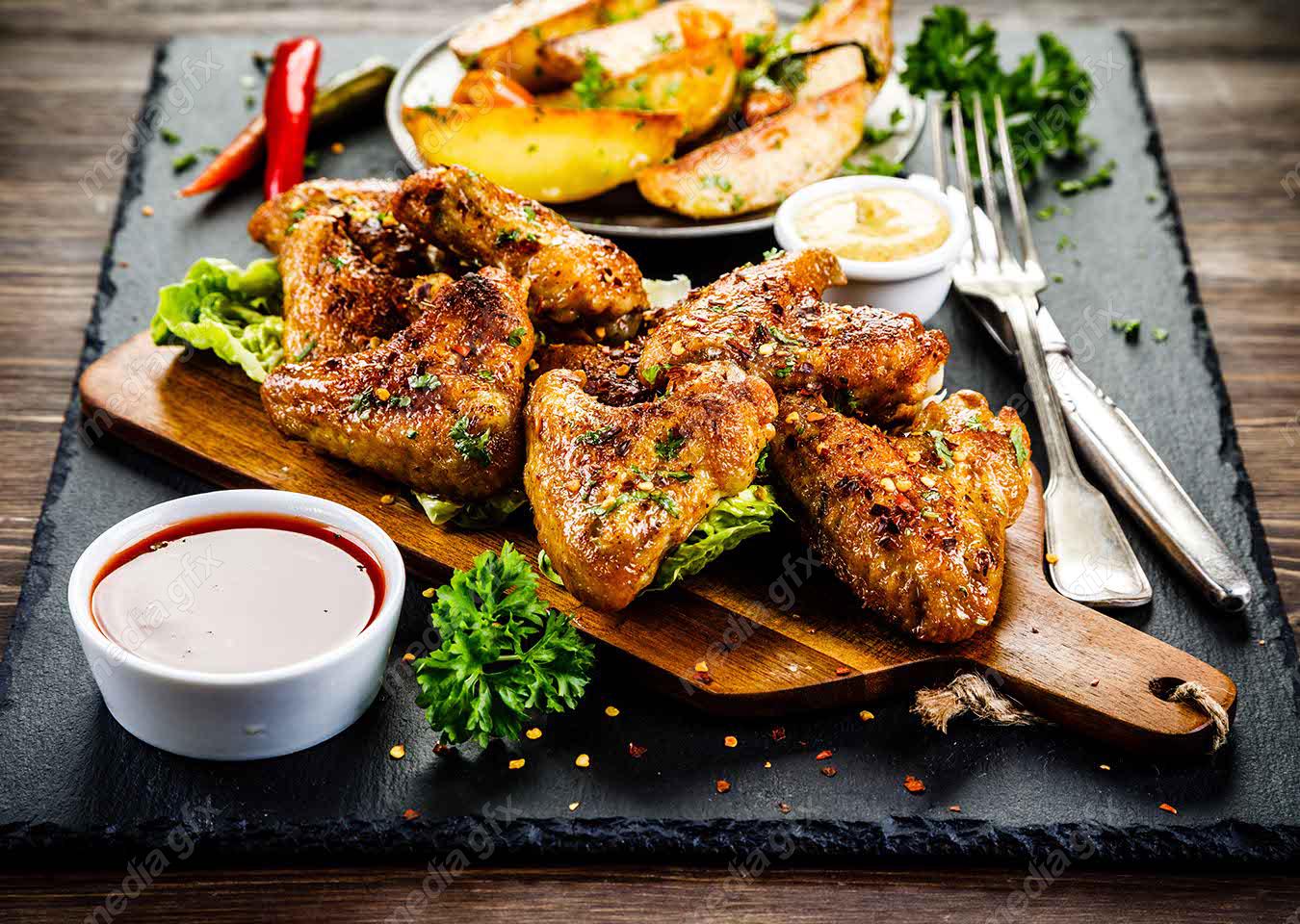 دانلود رایگان عکس با کیفیت مرغ کبابی و سوخاری و دورچین MJ003782