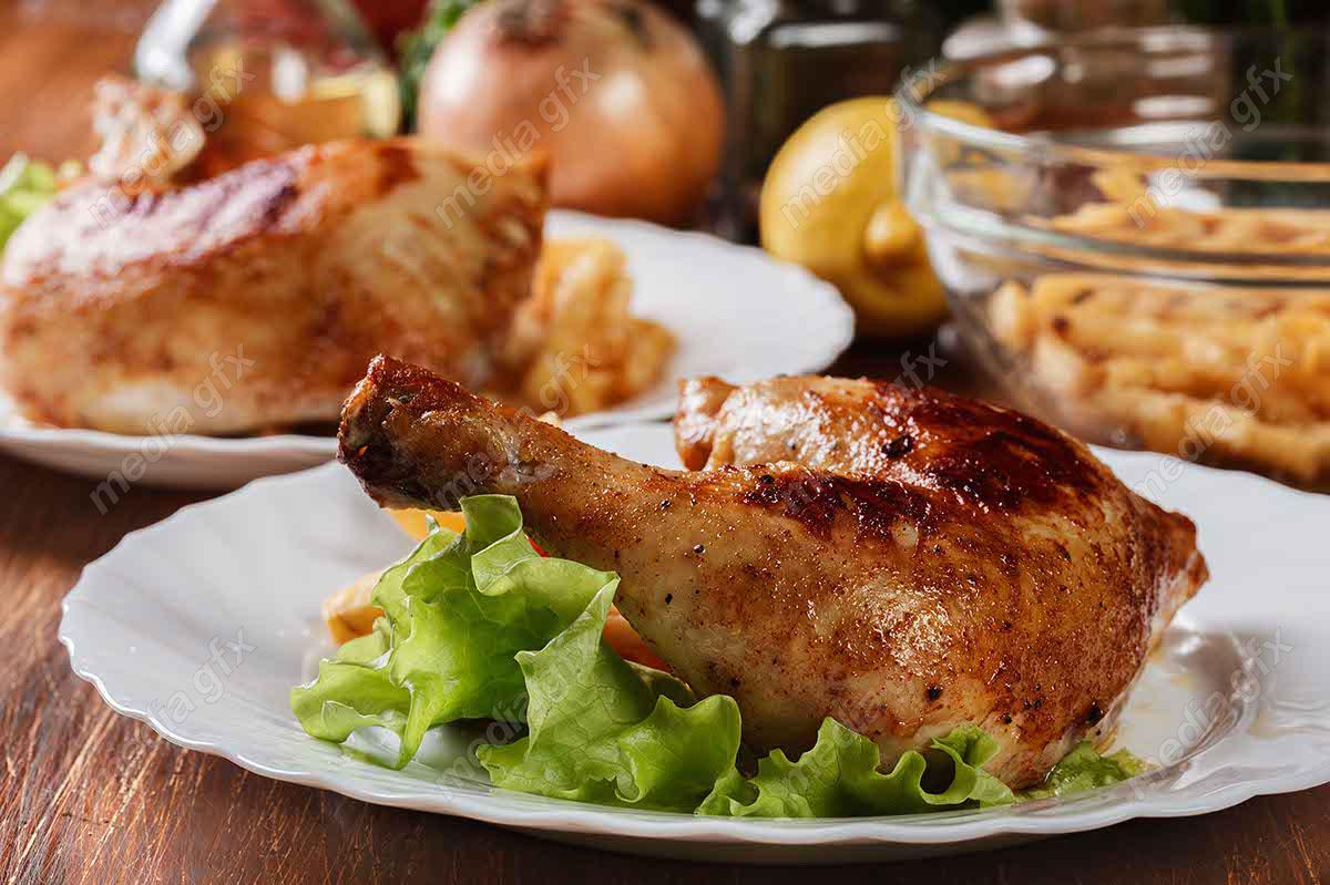 دانلود رایگان عکس با کیفیت مرغ کبابی و سوخاری و دورچین MJ003791