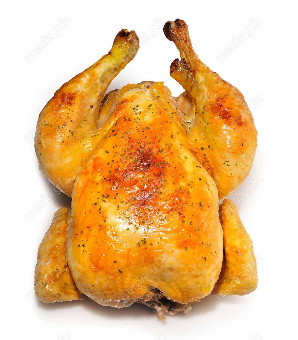 عکس با کیفیت مرغ بریان پس زمینه سفید MJ003796