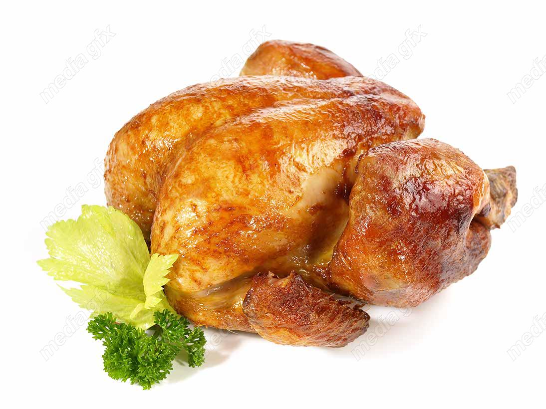 عکس با کیفیت مرغ بریان پس زمینه سفید MJ003797