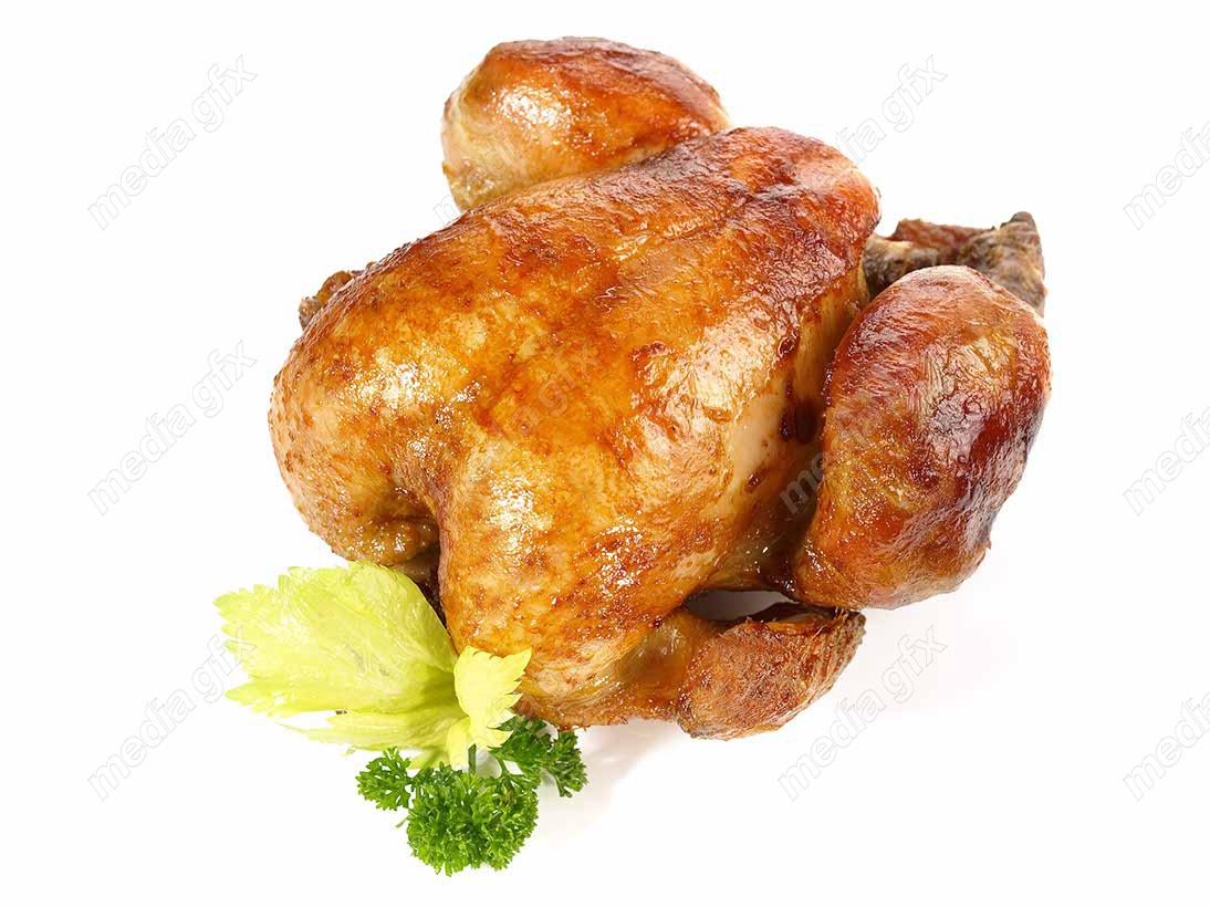 عکس با کیفیت مرغ بریان پس زمینه سفید MJ003802