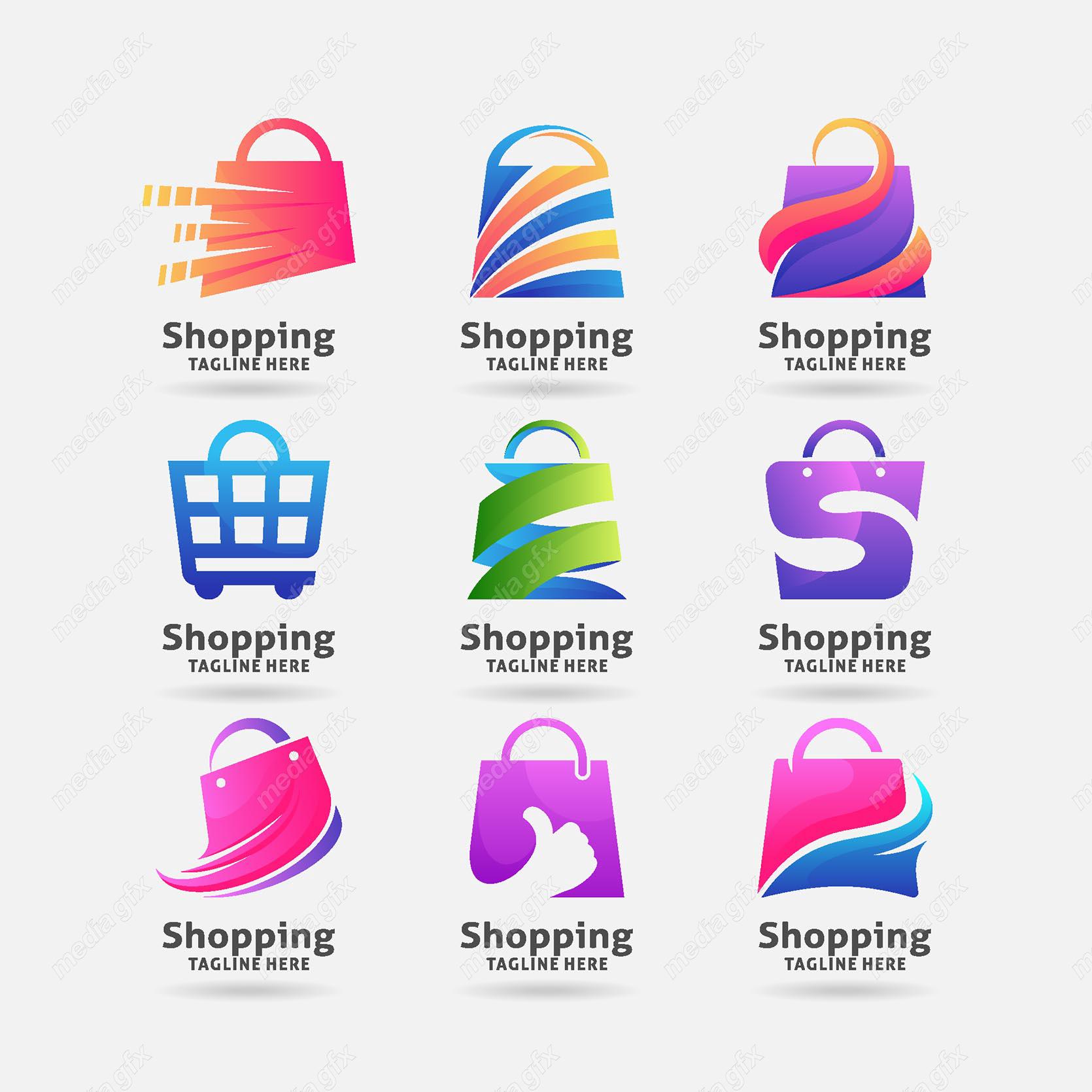 وکتور ست لوگوی طرح سبد خرید، آنلاین شاپ و فروشگاه اینترنتی MV003815