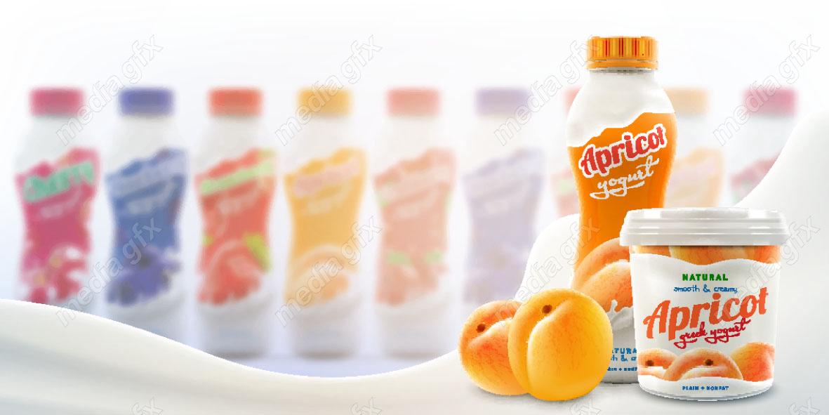 وکتور ست مجموعه از بطری های ماست میوه ای با طعم زدالو MV003937