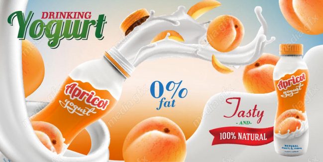 وکتور ماست نوشیدنی با طعم میوه زردآلو چرخش در شیر MV003946