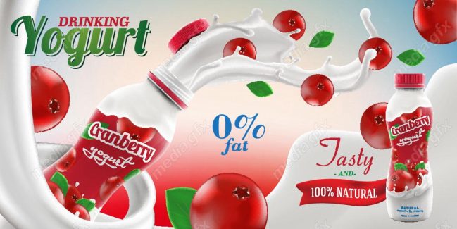 وکتور ماست نوشیدنی با طعم میوه زرشک چرخش در شیر MV003947